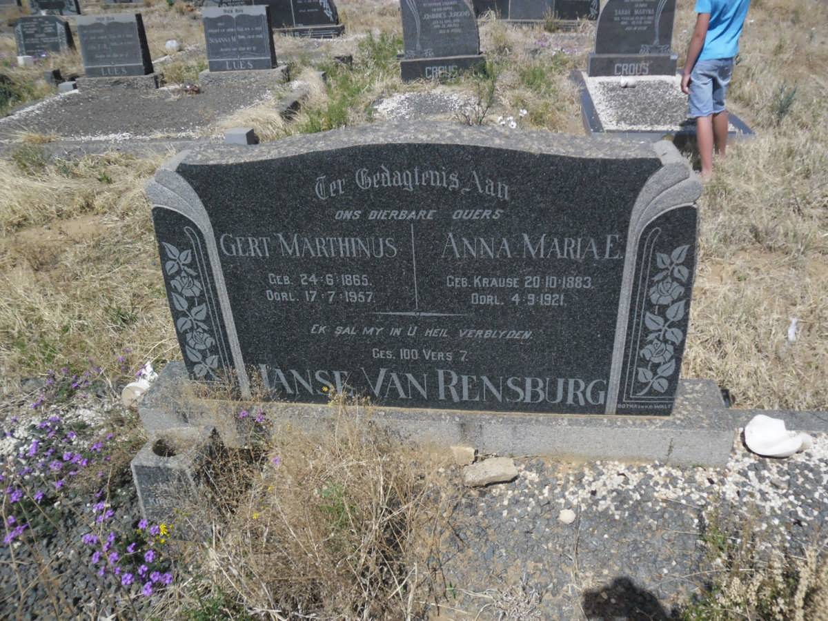 RENSBURG Gert Marthinus, Janse van 1865-1957 &amp; Anna Maria E. KRAUSE 1883-1921