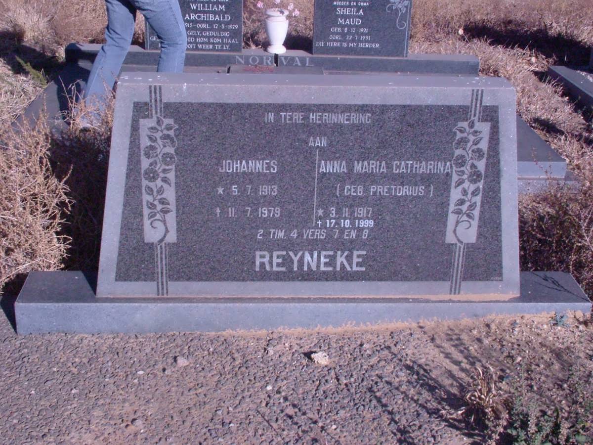 REYNEKE Johannes 1913-1979 &amp; Anna Maria Catharina PRETORIUS 1917-1999