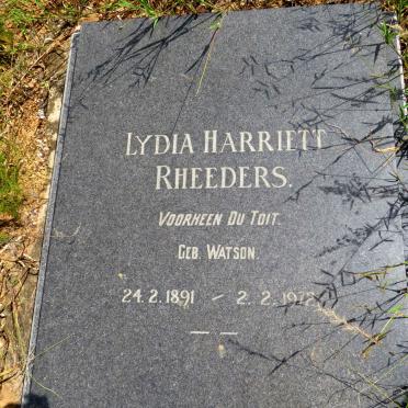 RHEEDERS Lydia Harriett formerly DU TOIT nee WATSON 1891-1972