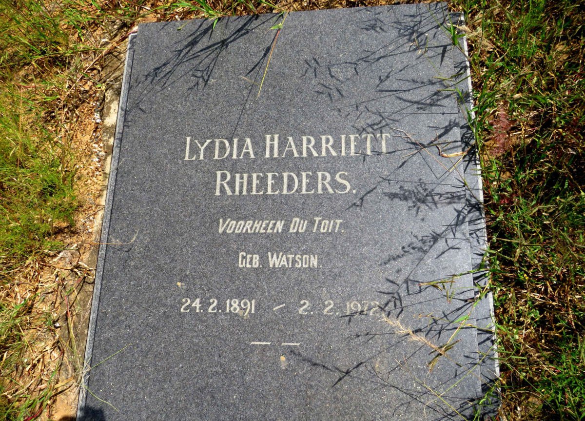 RHEEDERS Lydia Harriett formerly DU TOIT nee WATSON 1891-1972