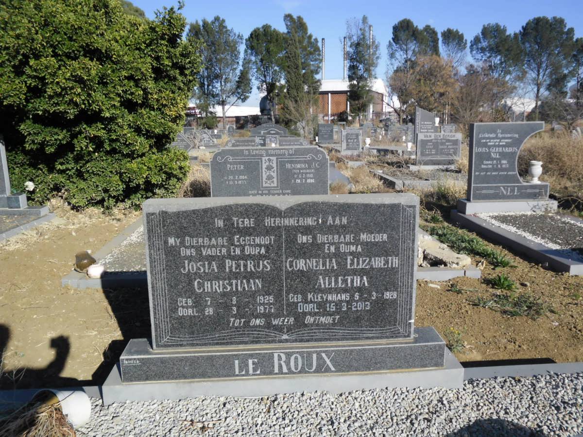 ROUX Josia Petrus Christiaan 1925-1977 &amp; Cornelia Elizabeth Alletha KLEYNHANS 1928-2013