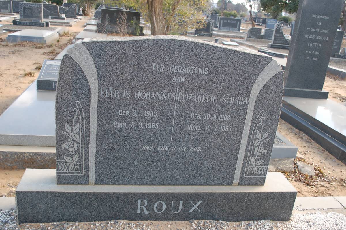 ROUX Petrus Johannes 1903-1965 &amp; Elizabeth Sophia 1908-1967