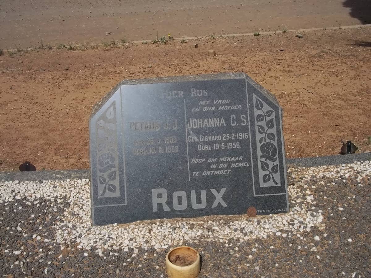 ROUX Petrus J.J. 1909-19?9 &amp; Johanna C.S. GIBHARD 1916-1956