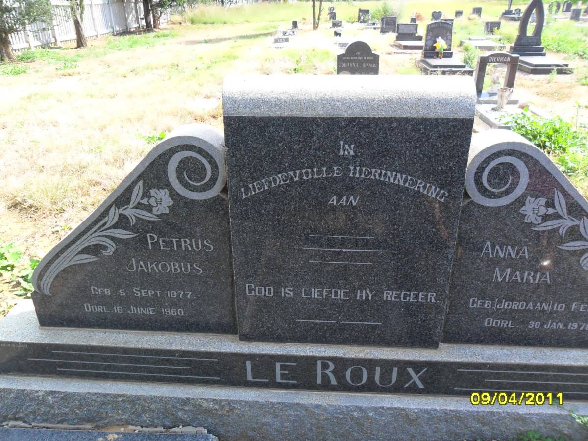 ROUX Petrus Jakobus, Le 1877-1960 &amp; Anna Maria JORDAAN 1887-1978