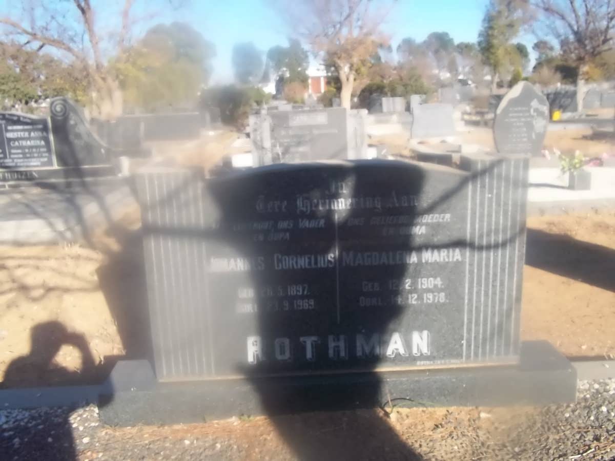 ROTHMAN Johannes Cornelius 1897-1969 &amp; Magdalena Maria 1904-1978