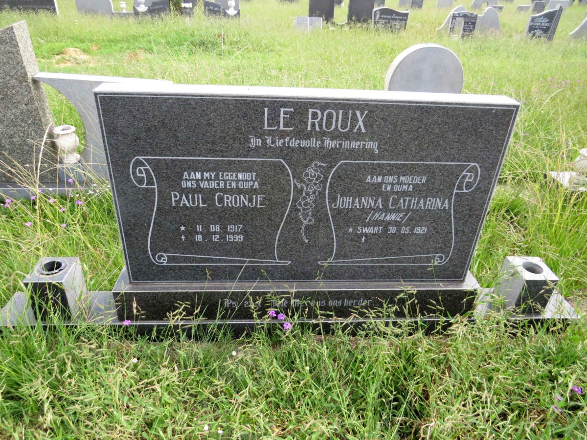 ROUX Paul Cronje, le 1917-1999 & Johanna Catharina 1921-