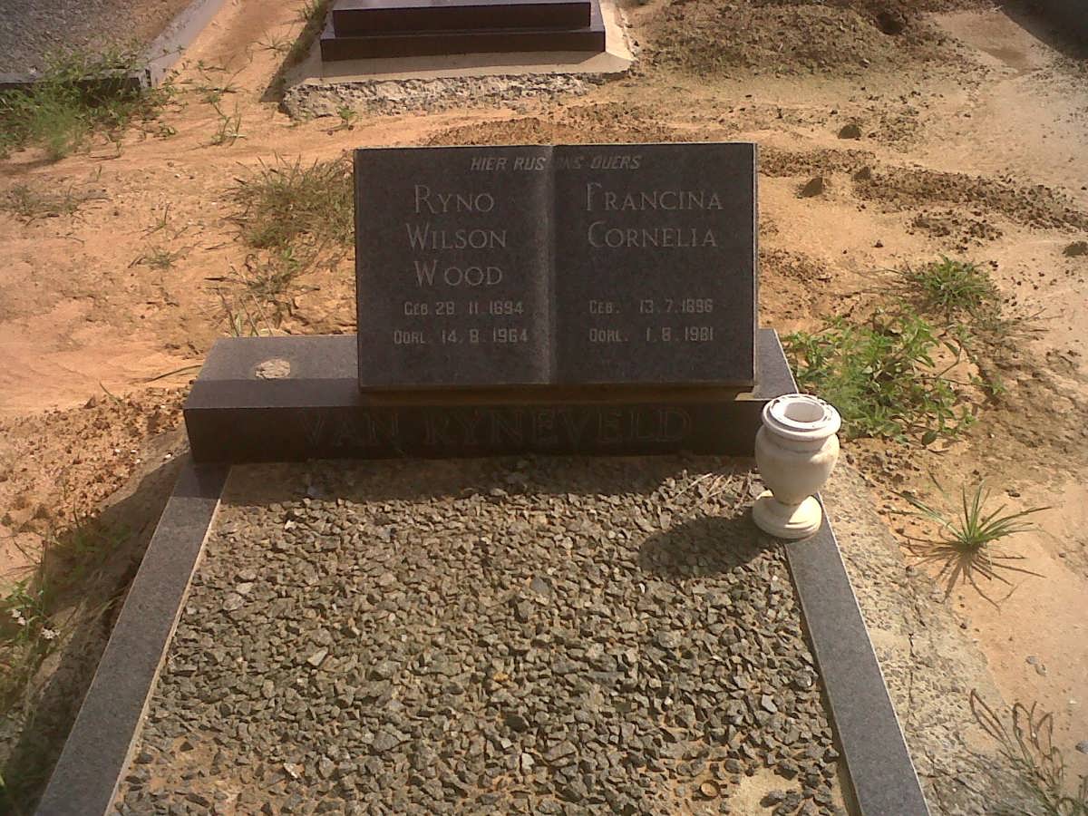 RYNEVELD Ryno Wilson Wood, van 1894-1964 &amp; Francina Cornelia 1896-1981