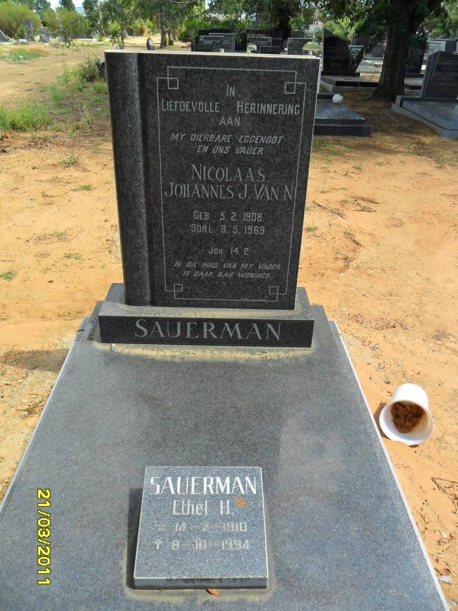 SAUERMAN Nicolaas Johannes, J. van N. 1908-1969 &amp; Ethel H. 1910-1994