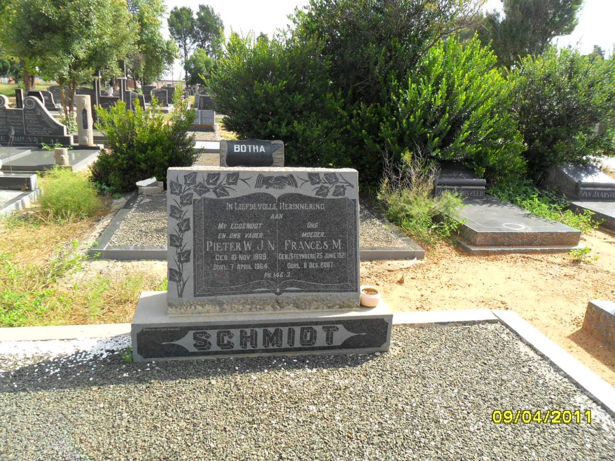 SCHMIDT Pieter W.J.N. 1899-1964 &amp; Frances M. STEYNBERG 1921-2007