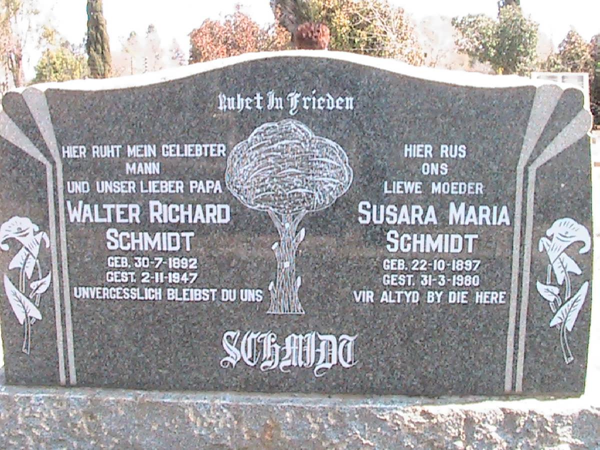 SCHMIDT Walter Richard 1892-1947 &amp; Susara Maria 1897-1980