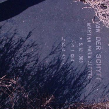 SCHYFF Martha Maria Aletta, van der 1909-1981
