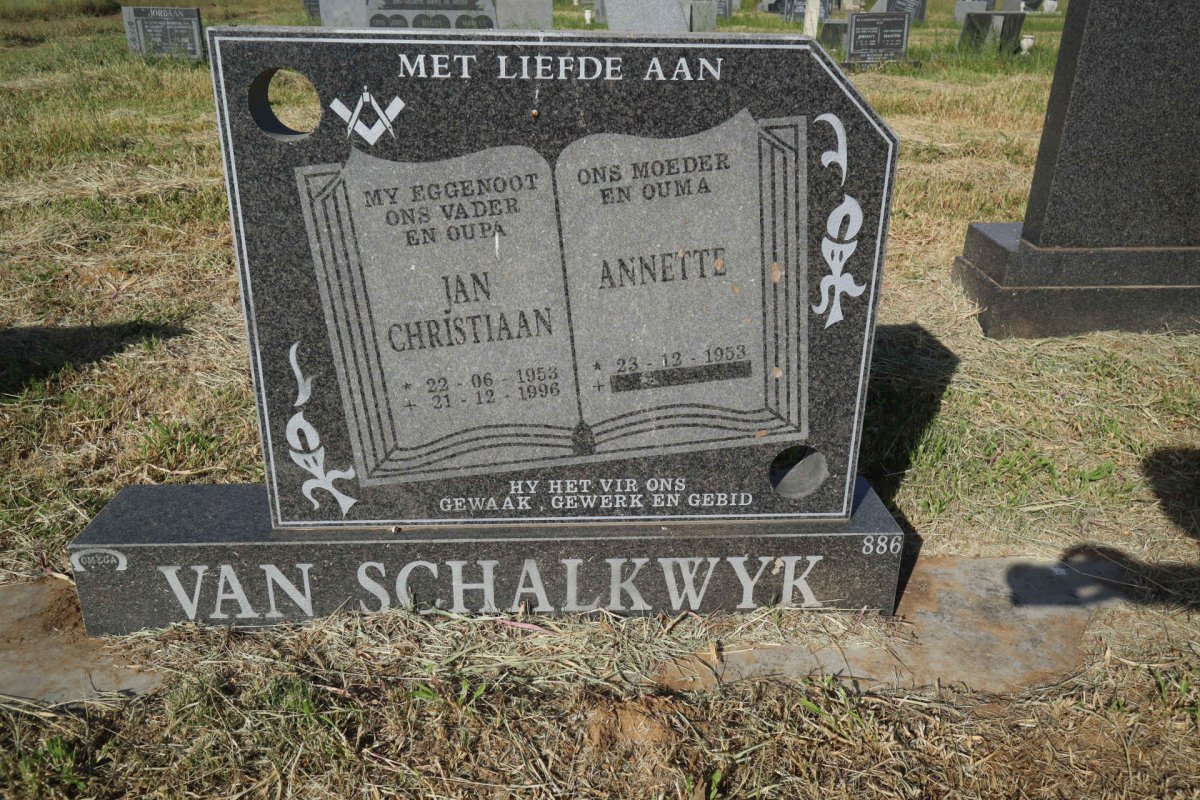 SCHALKWYK Jan Christiaan, van 1953-1996 &amp; Annette 1953-