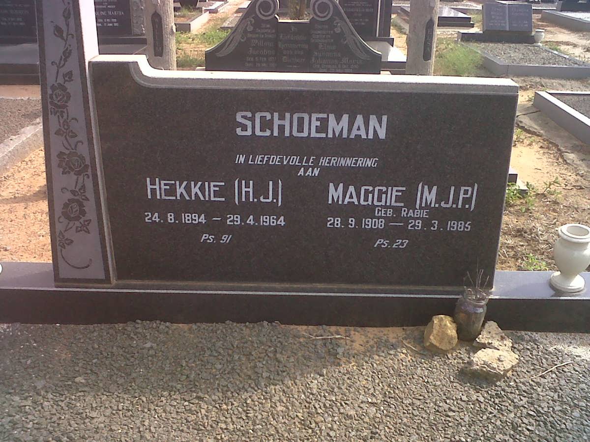 SCHOEMAN H.J. 1894-1964 &amp; M.J.P. RABIE 1908-1985