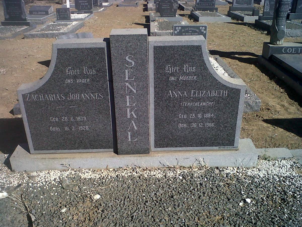 SENEKAL Zacharias Johannes 1879-1928 &amp; Anna Elizabeth TERREBLANCHE 1884-1966
