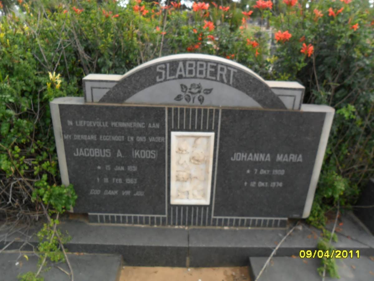 SLABBERT Jacobus A. 1891-1963 &amp; Johanna Maria 1900-1974