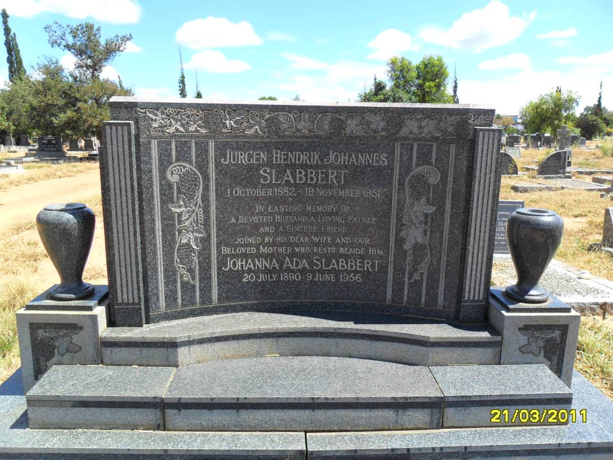 SLABBERT Jurgen Hendrik Johannes 1882-1951 &amp; Johanna Ada 1890-1956