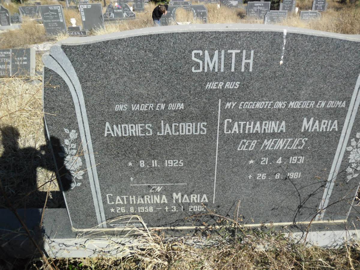 SMITH Andries Jacobus 1925- &amp; Catharina Maria MEINTJES 1931-1981 :: SMITH Catharina Maria 1958-2002