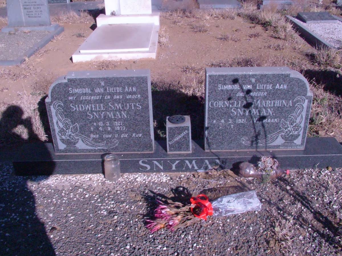 SNYMAN Sidwell Smuts 1921-1977 &amp; Cornelia Marthina VERMAAK 1921-