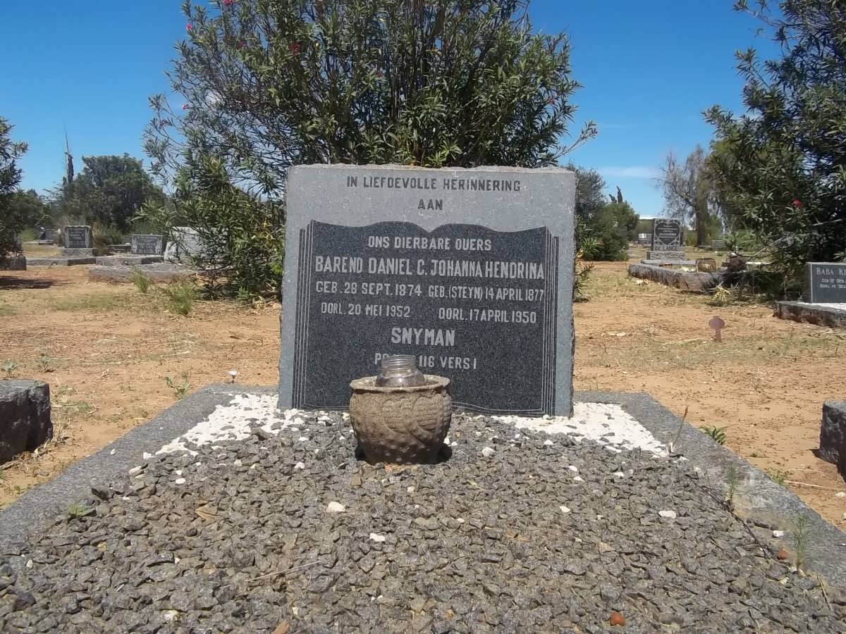 SNYMAN Barend Daniel C. 1874-1952 &amp; Johanna Hendrina STEYN 1877-1950