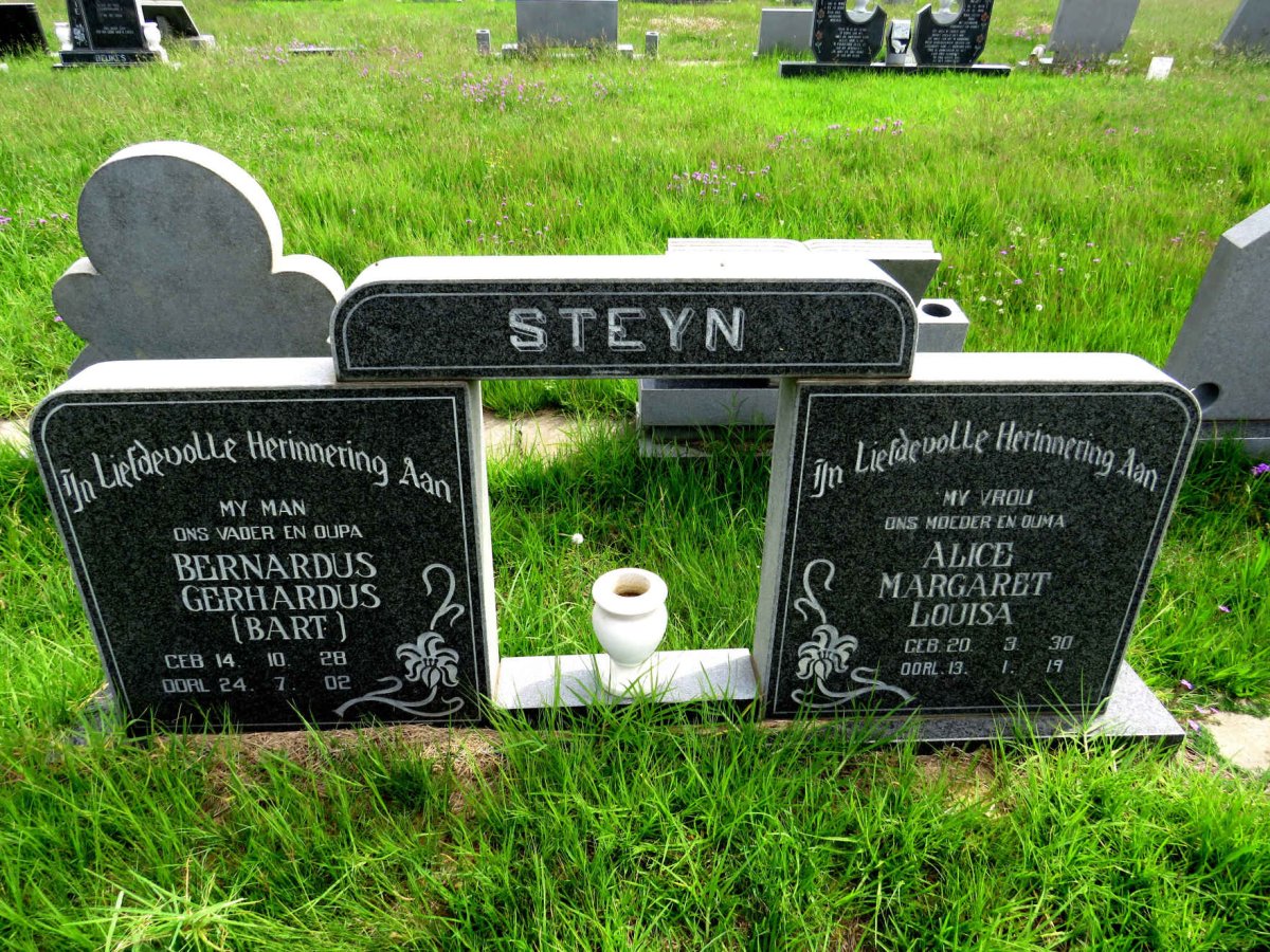 STEYN Bernardus Gerhardus 1928-2002 & Alice Margaret Louisa 1930-2019