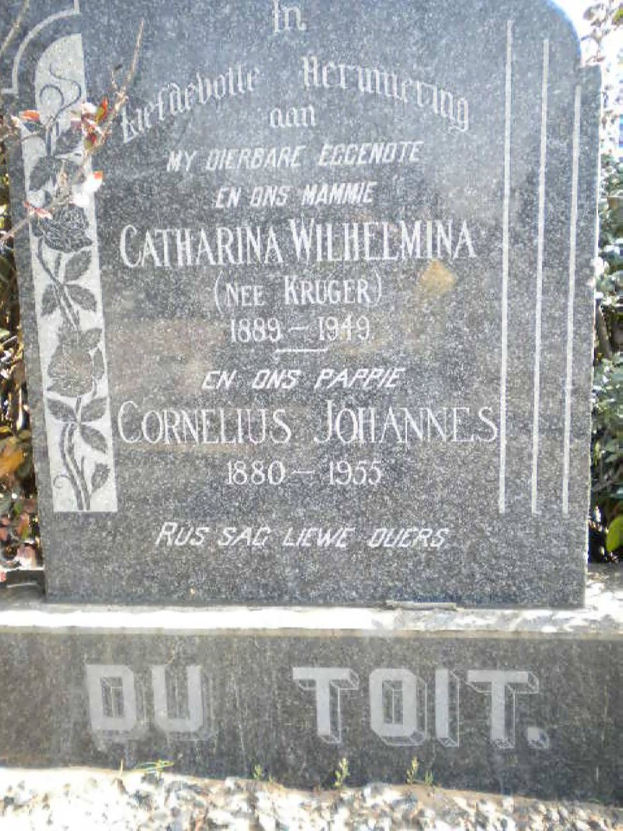 TOIT Cornelius Johannes, du 1880-1955 &amp; Catharina Wilhelmina KRUGER 1889-1949 