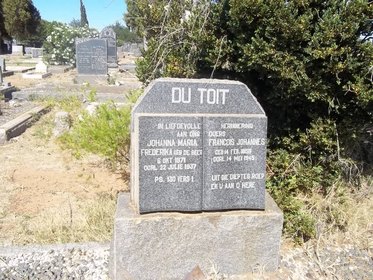 TOIT Francois Johannes, du 1858-1945 &amp; Johanna Maria Frederika DE BEER 1871-1937
