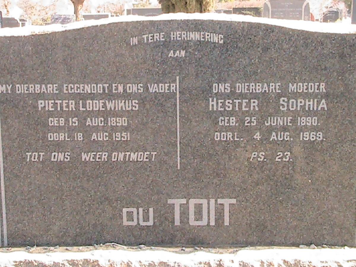 TOIT Pieter Lodewikus, du 1890-1951 &amp; Hester Sophia 1890-1969
