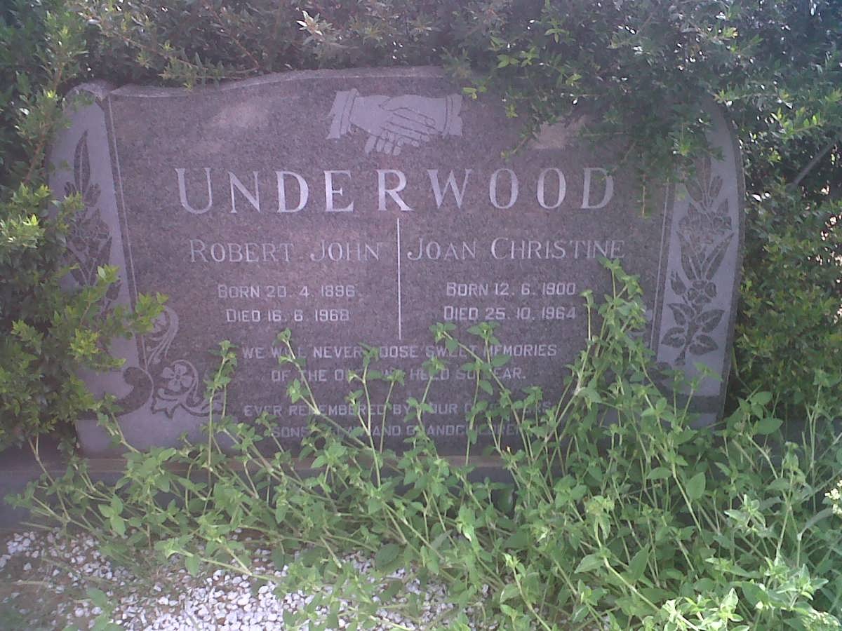 UNDERWOOD Robert John 1896-1968 &amp; Joan Christine 1900-1964