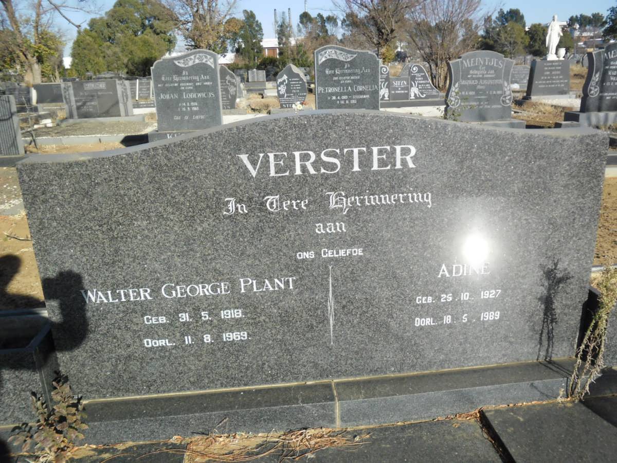 VERSTER Walter George Plant 1918-1969 &amp; Adine 1927-1989