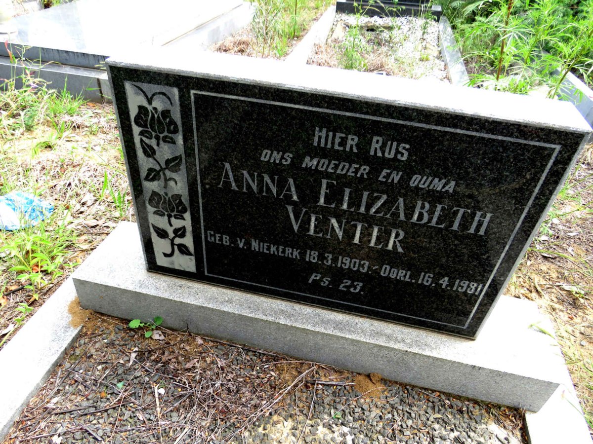 VENTER Anna Elizabeth nee V. NIEKERK 1903-1981