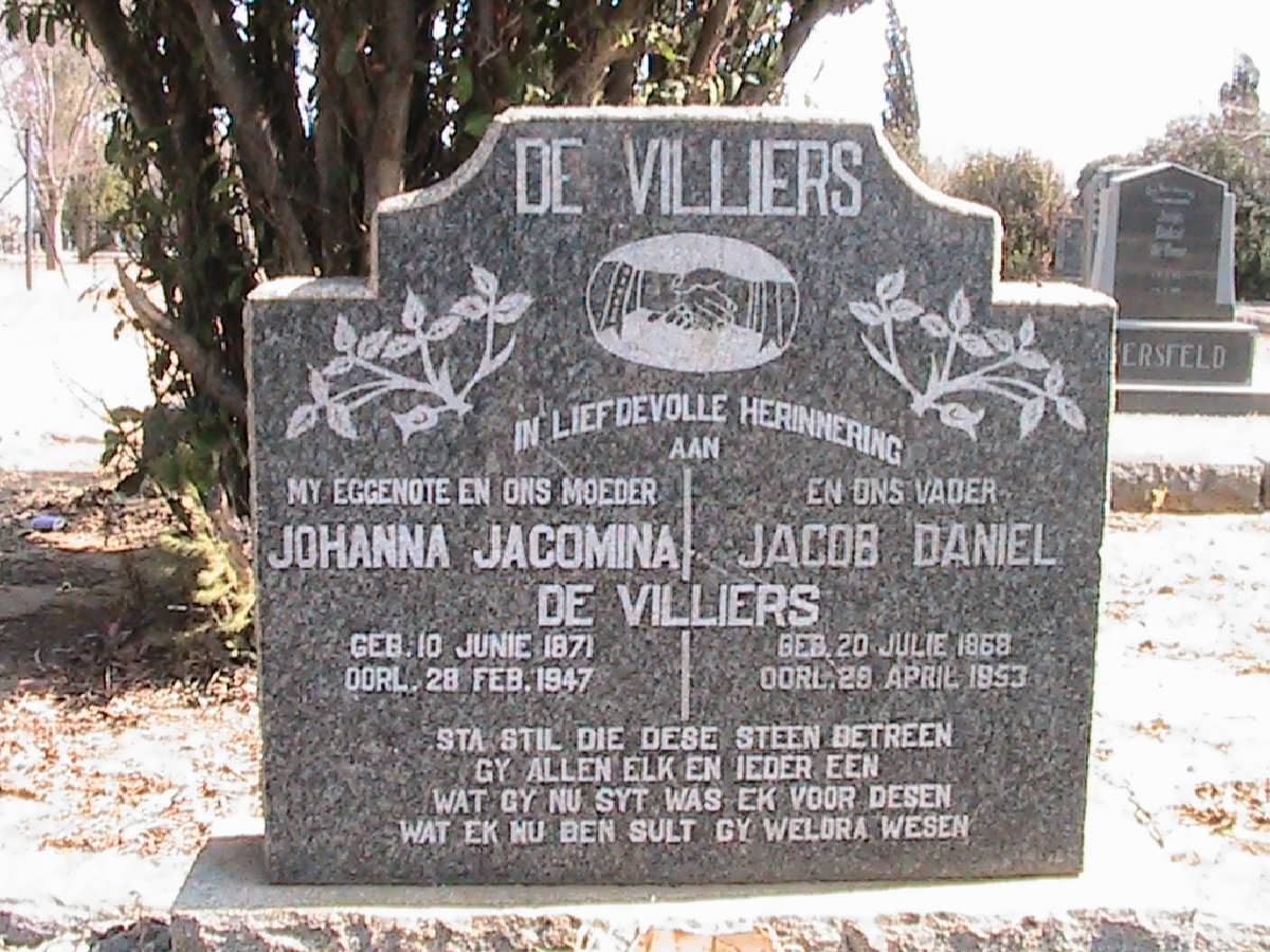 VILLIERS Jacob Daniel, de 1868-1953 &amp; Johanna Jacomina 1871-1947