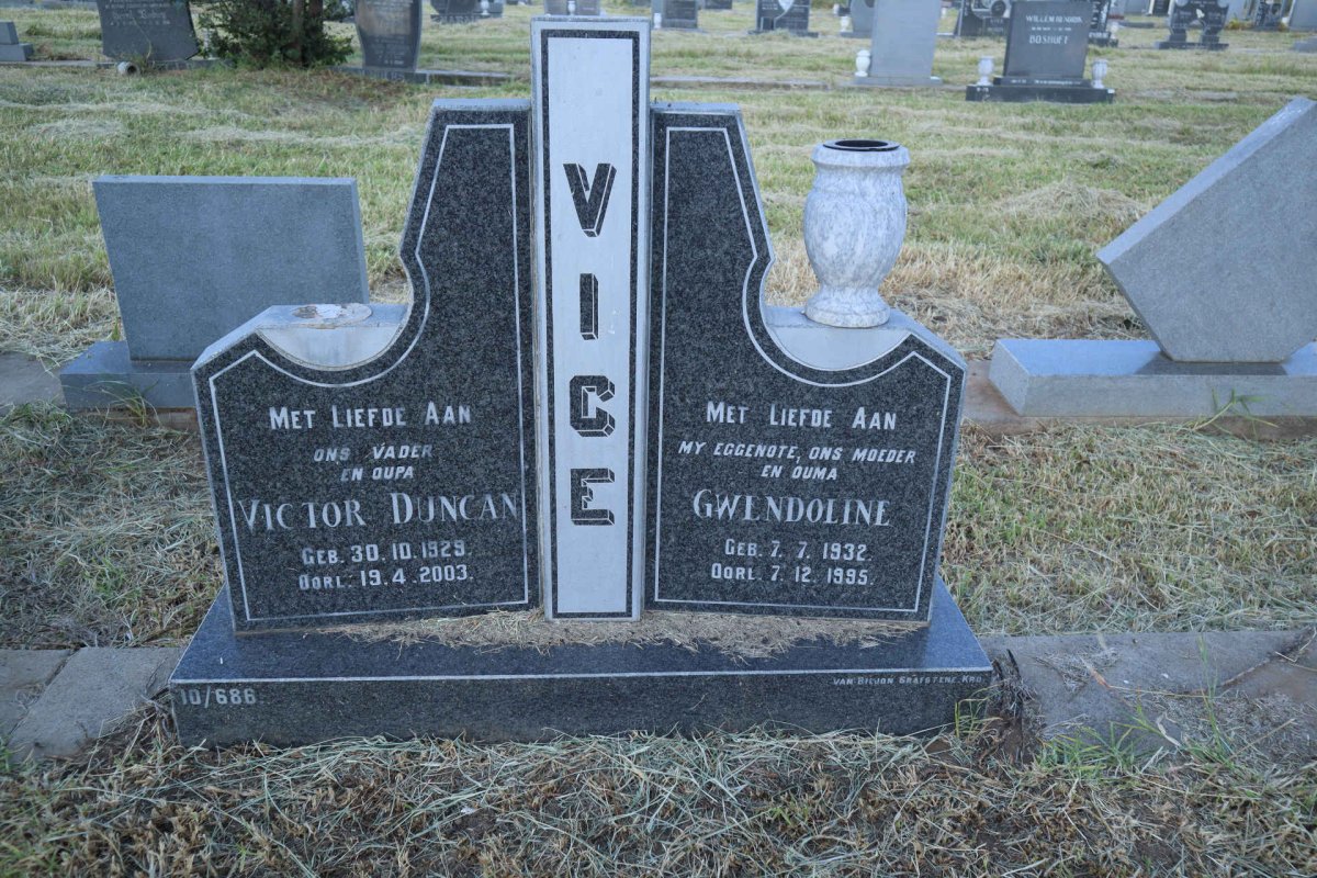 VICE Victor Duncan 1929-2003 &amp; Gwendoline 1932-1995