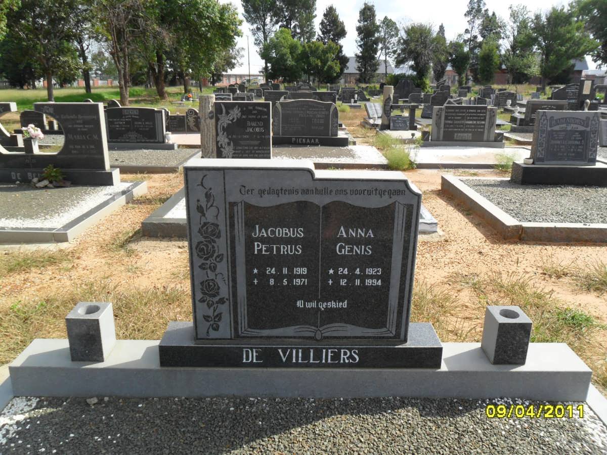 VILLIERS Jacobus Petrus, de 1919-1971 &amp; Anna Genis 1923-1994