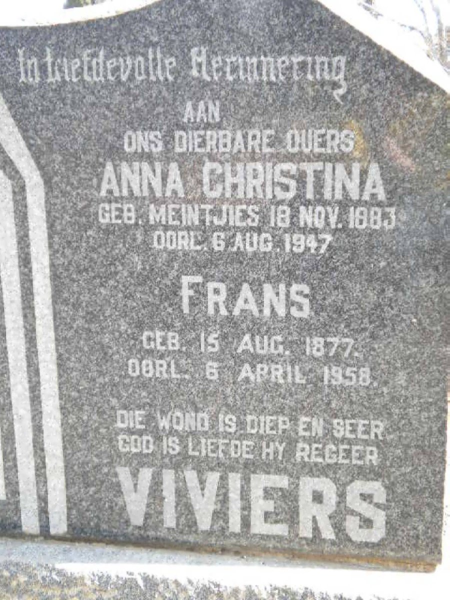 VIVIERS Frans 1877-1958 &amp; Anna Christina MEINTJIES 1883-1947