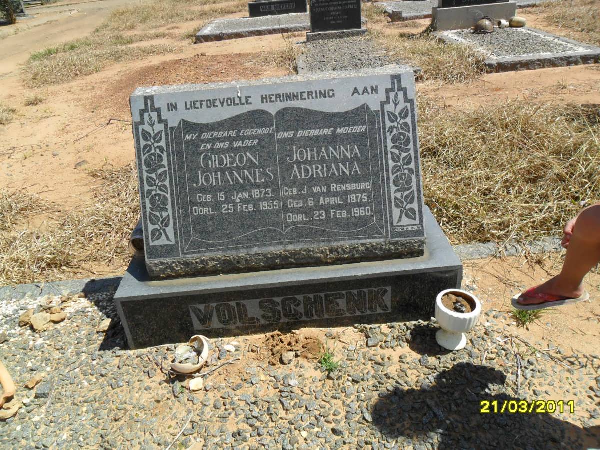 VOLSCHENK Gideon Johannes 1873-1955 &amp; Johanna Adriana J. Van RENSBURG 1875-1960