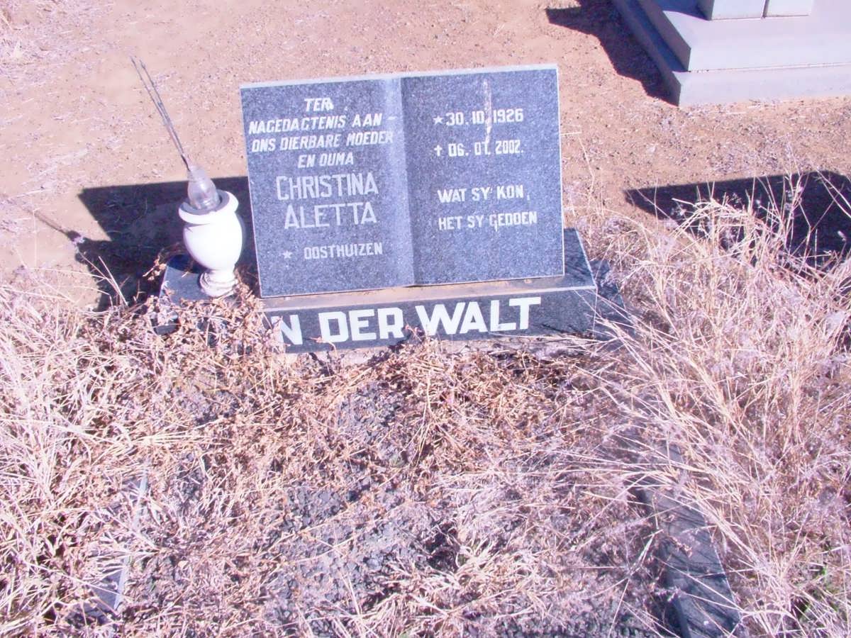 WALT Christina Aletta, van der nee OOSTHUIZEN 1926-2002