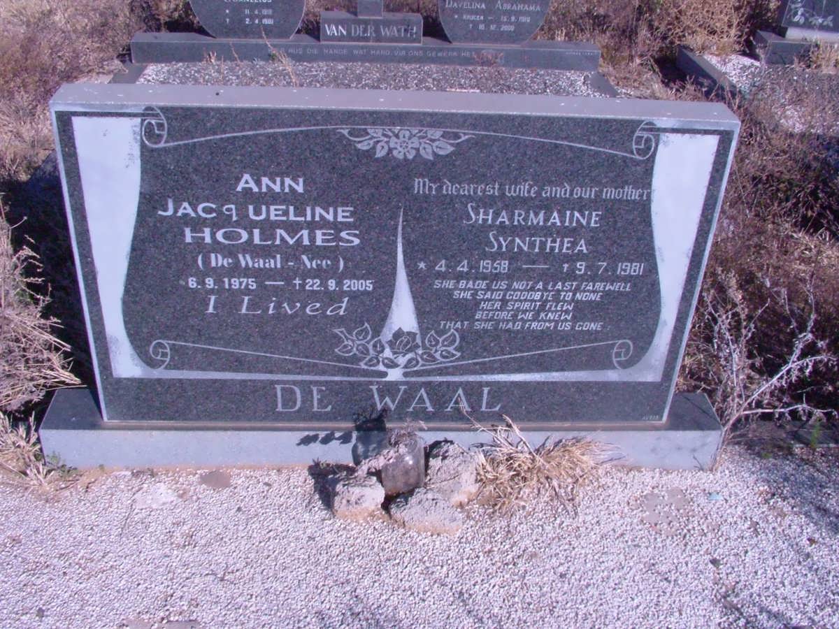 WAAL Sharmaine Synthea, de 1958-1981 :: HOLMES Ann Jacqueline nee DE WAAL 1978-2005