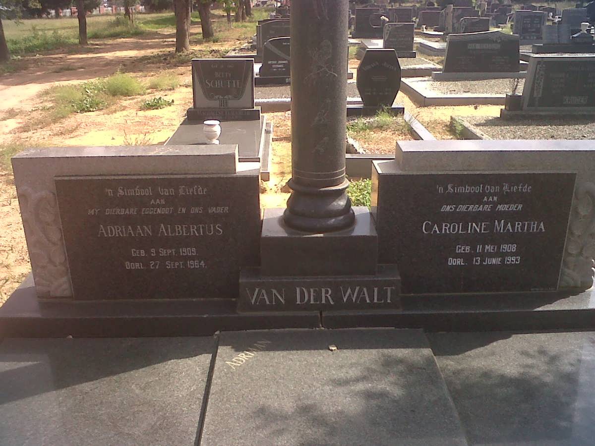 WALT Adriaan Albertus, van der 1909-1984 &amp; Caroline Martha 1908-1993 