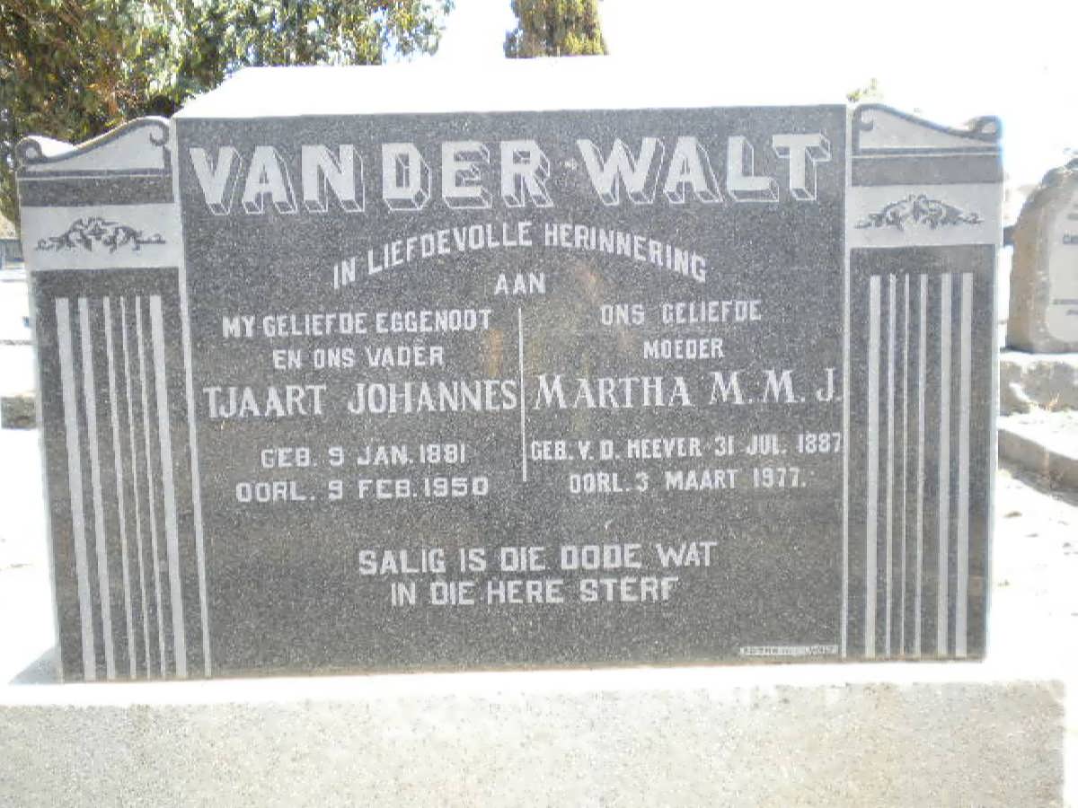 WALT Tjaart Johannes, van der 1881-1950 &amp; Martha M.M.J. V.D. HEEVER 1887-1977