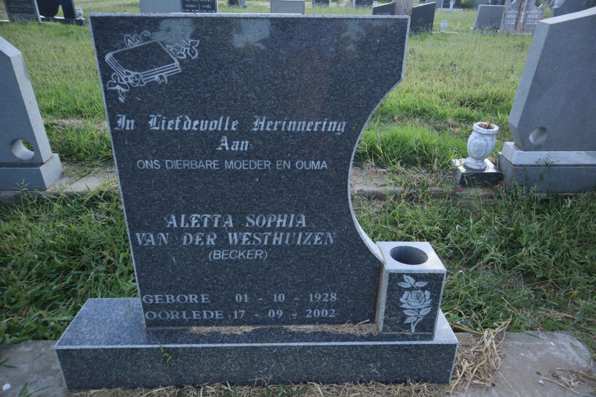WESTHUIZEN Aletta Sophia, van der nee BECKER 1928-2002