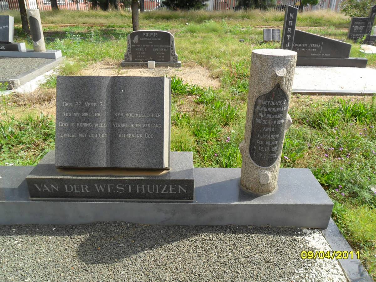 WESTHUIZEN Anna Elizabeth, van der 1916-2004