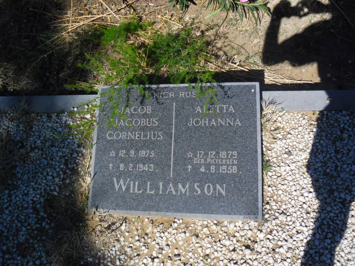 WILLIAMSON Jacob Jacobus Cornelius 1875-1943 &amp; Aletta Johanna PIETERSEN 1879-1958