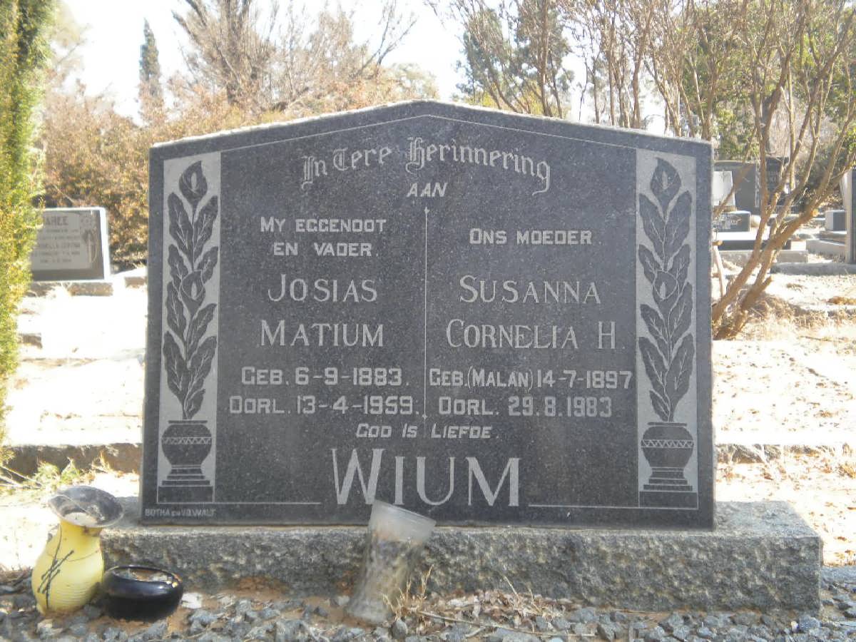 WIUM Josias Matium 1883-1959 &amp; Susanna Cornelia H. MALAN 1897-1983