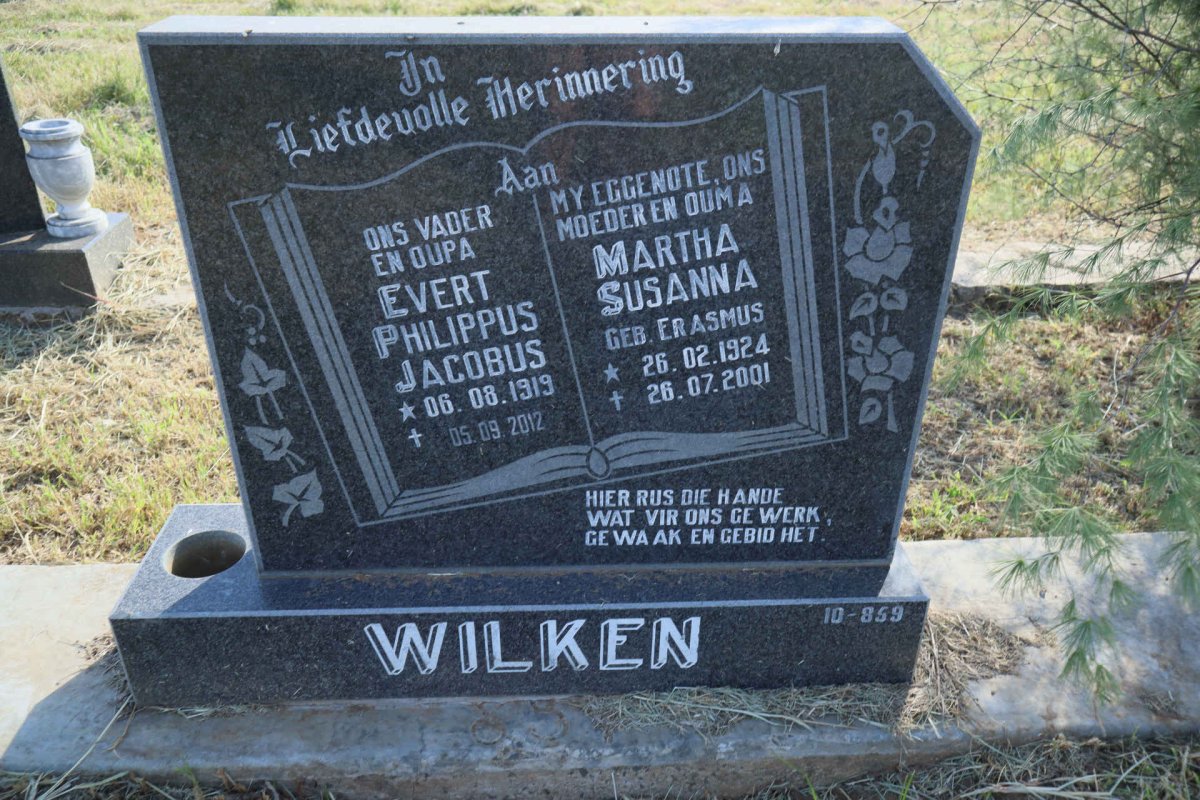 WILKEN Evert Philippus Jacobus 1919-2012 &amp; Martha Susanna ERASMUS 1924-2001