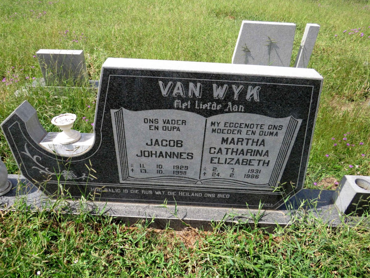 WYK Jacob Johannes, van 1929-1998 & Martha Catharina Elizabeth 1931-1986