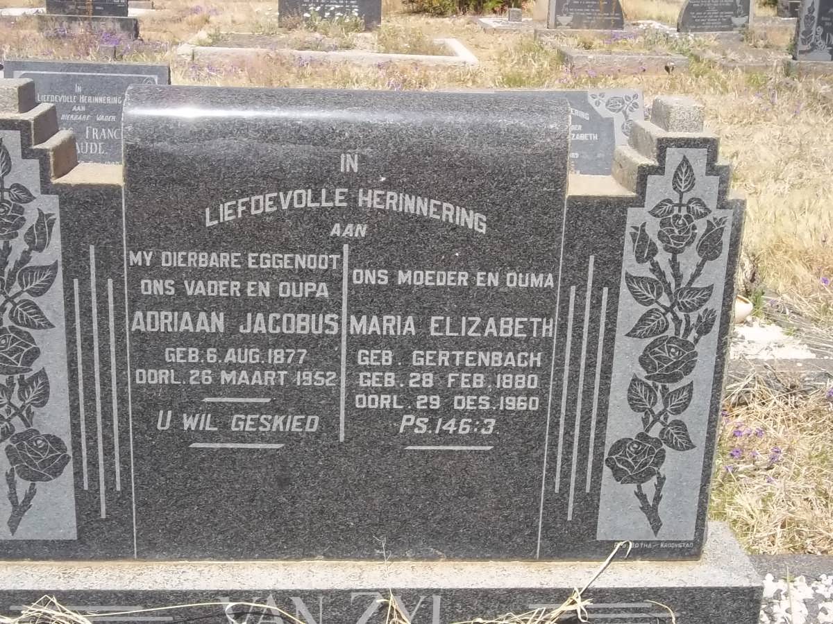 ZYL Adriaan Jacobus, van 1877-1952 &amp; Maria Elizabeth GERTENBACH 1880-1960
