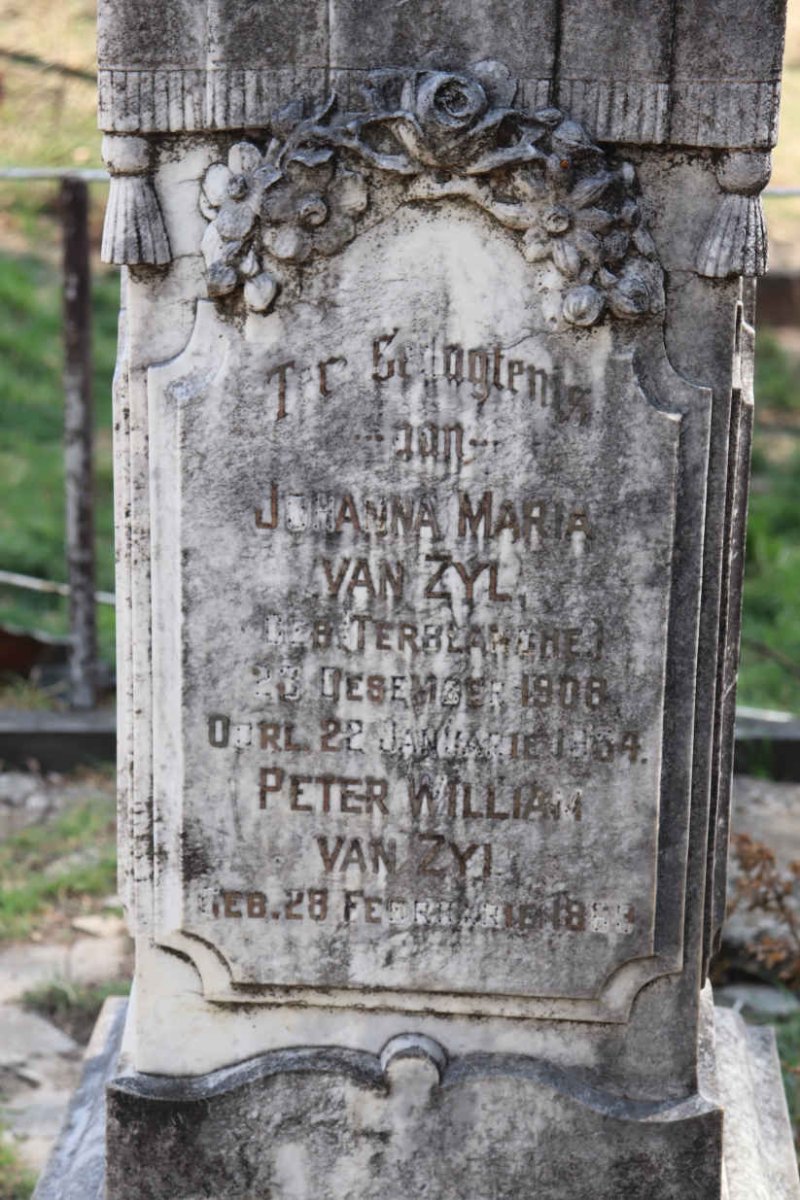 ZYL Johanna Maria, van nee TERBLANCHE 1908-1934 :: ZYL Peter William, van -1869