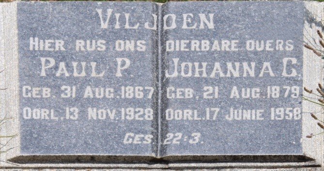 VILJOEN Paul P. 1867-1928 &amp; Johanna C. 1879-1958