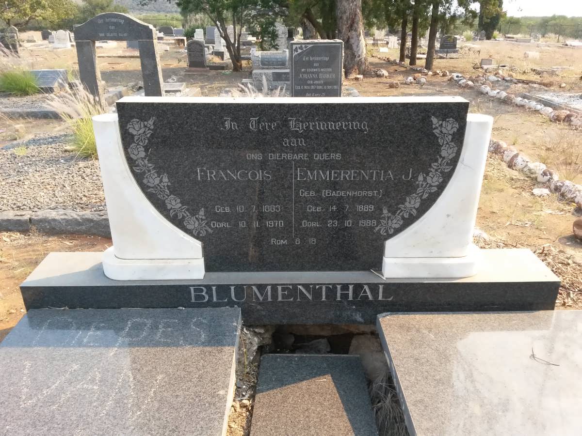 BLUMENTHAL Francois 1883-1970 &amp; Emmerentia J. BADENHORST 1889-1988
