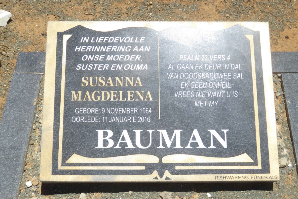 BAUMAN Susanna Magdelena 1964-2016